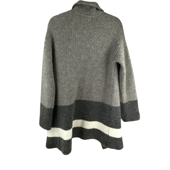 Rachel Zoe Striped Open-Front Cardigan Sz S Gray Wool Blend Oversized Lagenlook - Picture 9 of 9